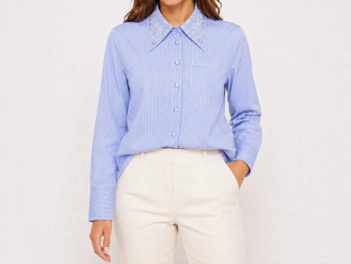 Saint Sintra - Swarovski Crystal Embellished Pinstripe Shirt