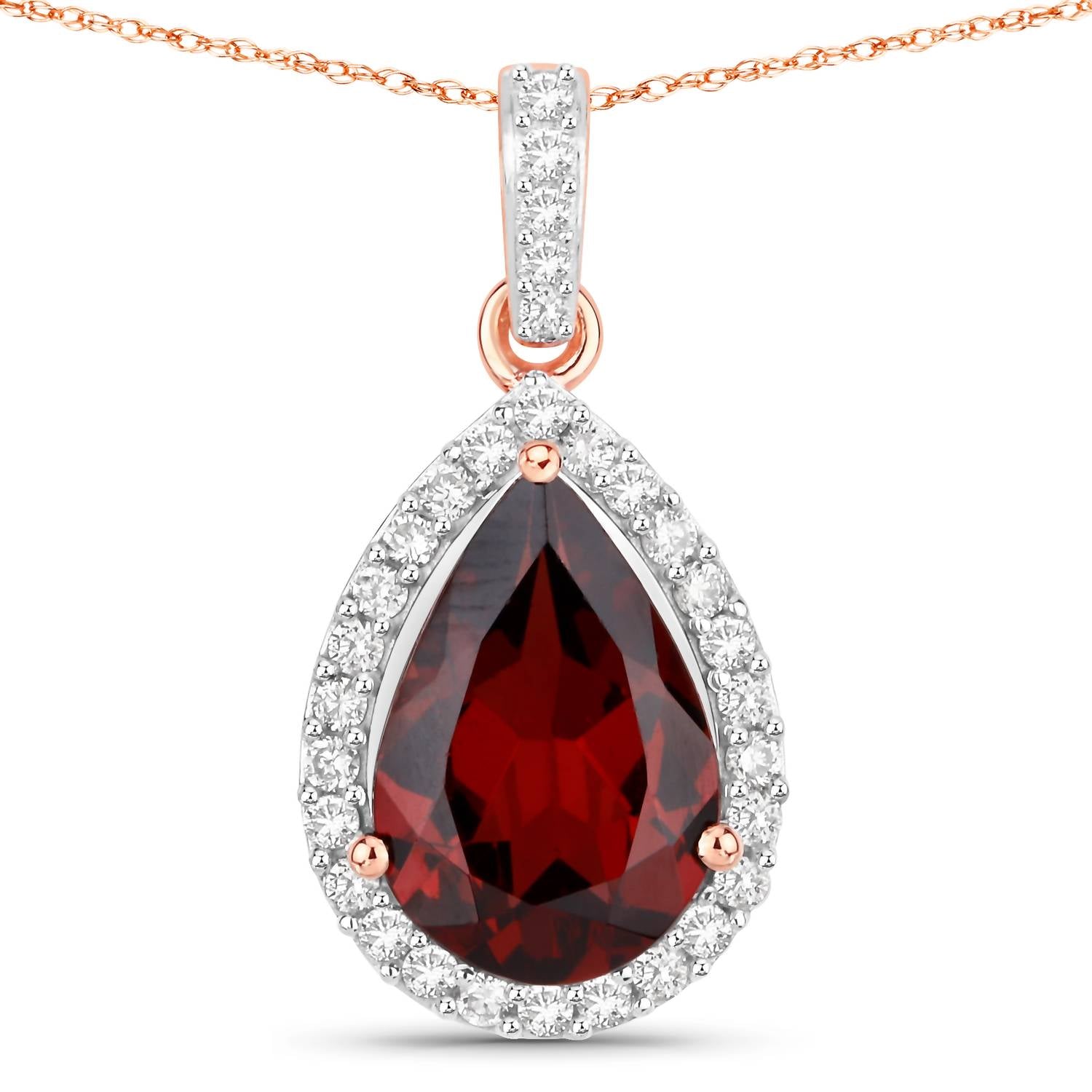 Diana M Jewels Women's Pear Natural Rhodolite Pendant Necklace (3.29 Ct) - Signature Plus in 14k rose gold - women's jewelry