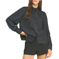 PINCH Button Down Shirt With Tie Neck in ink - women's blouse - detail view