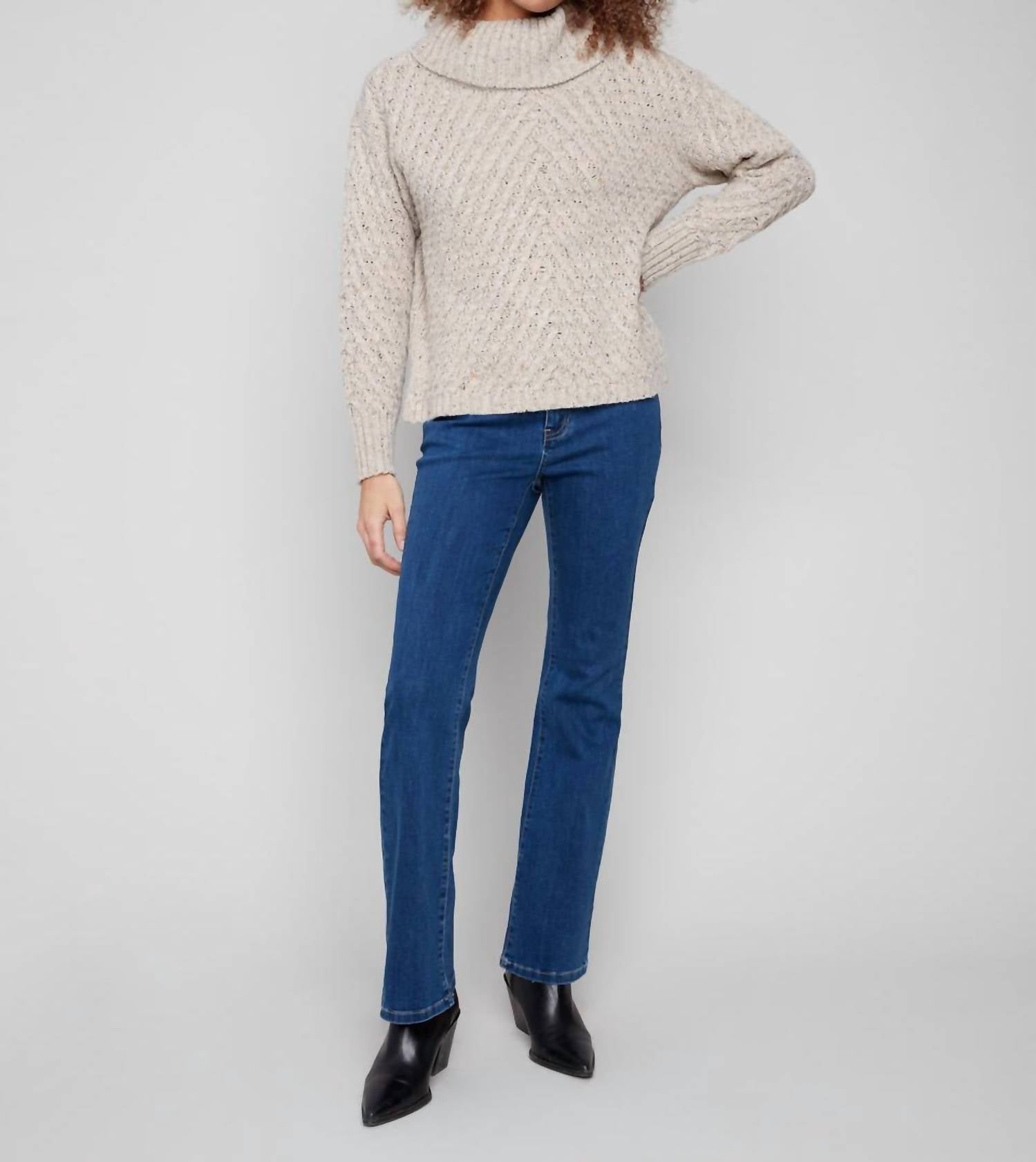 Charlie B - Cowl Neck Diagonal Cable Sweater