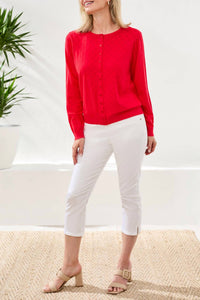 TRIBAL Button Down Front Pointelle Cardigan in rouge - women's cardigan