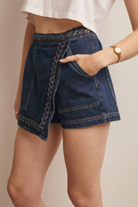 Forte Braided Trim Denim Wrap Skort in dusk haze - women's shorts - view 4