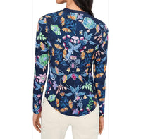Johnny Was LONG SLEEVE FITTED HENLEY TEE in elizabeth - women's long sleeve top - detail view