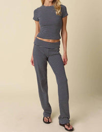 Olivaceous - Pepper Stripe Knit Pants Set