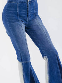 Surelymine - High Rise Two-Tone Flare Jeans with Frayed Hem