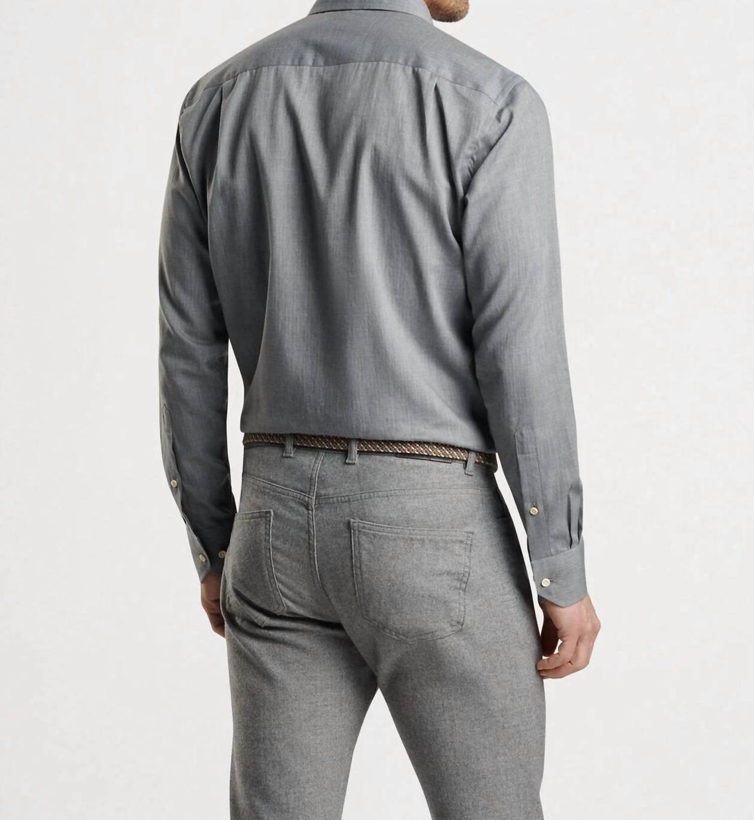 PETER MILLAR Cumbria Fleece Finish Sport Shirt in gale grey - men's shirt - detail view