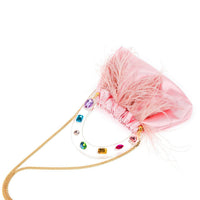 Milanblocks - Women's Colorful Gem Handle Embellished Feather Bag