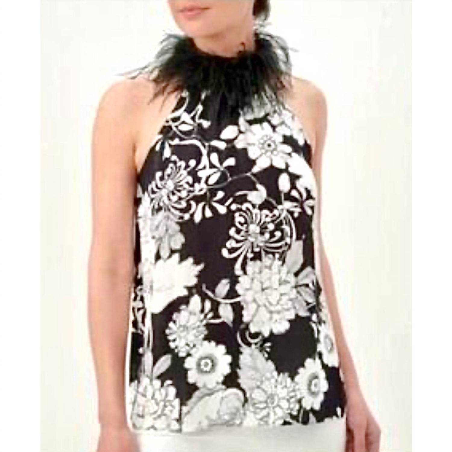 Trina Turk - Sleeveless Floral Blouse With Feathers