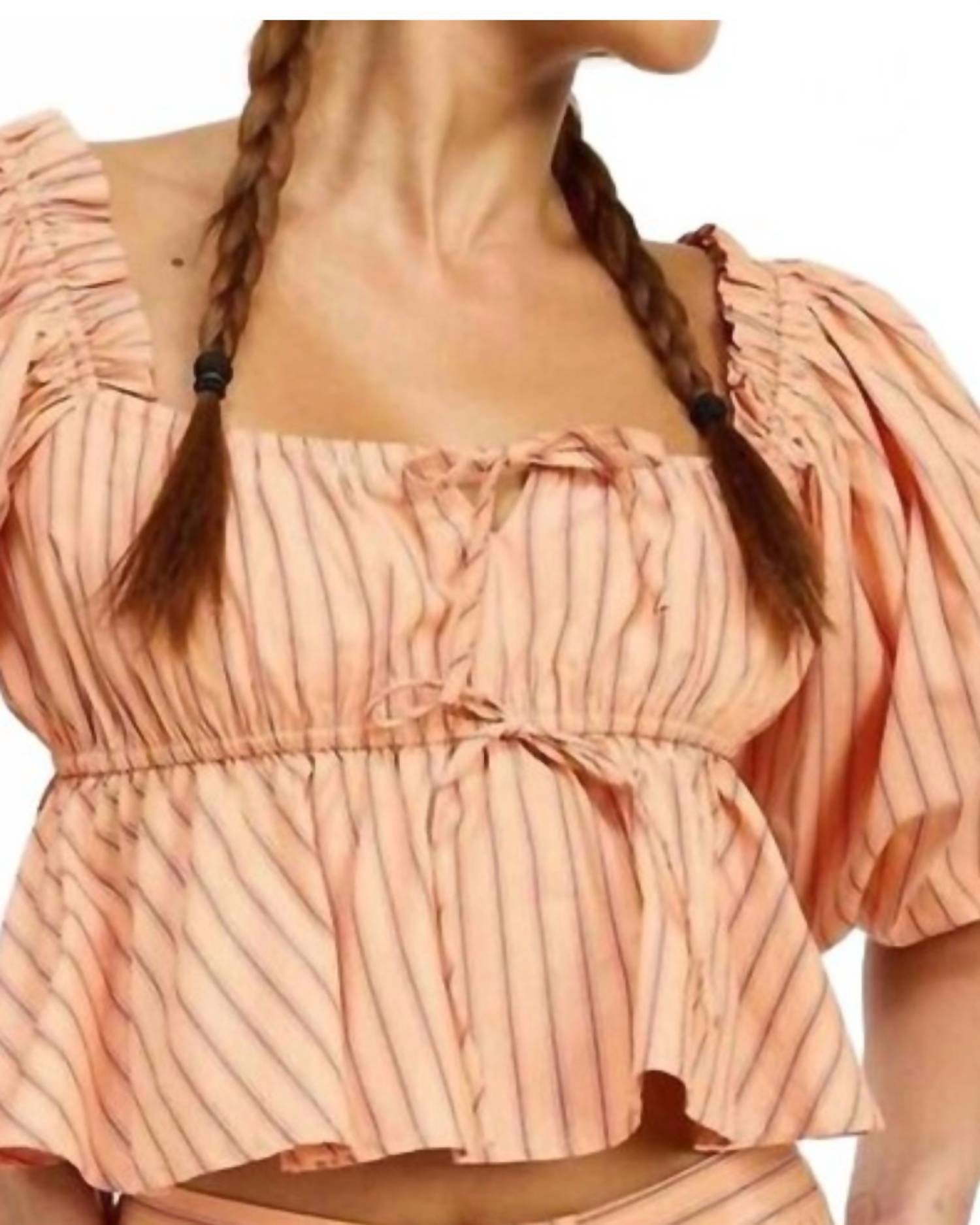 Jacquie The Label Nikita Stripe Top in apricot - women's blouse - detail view