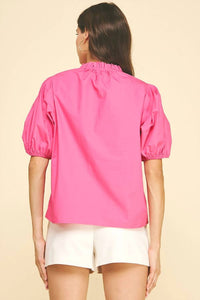 PINCH Puff Sleeve V-neck Glow Blouse in pink - women's blouse - detail view