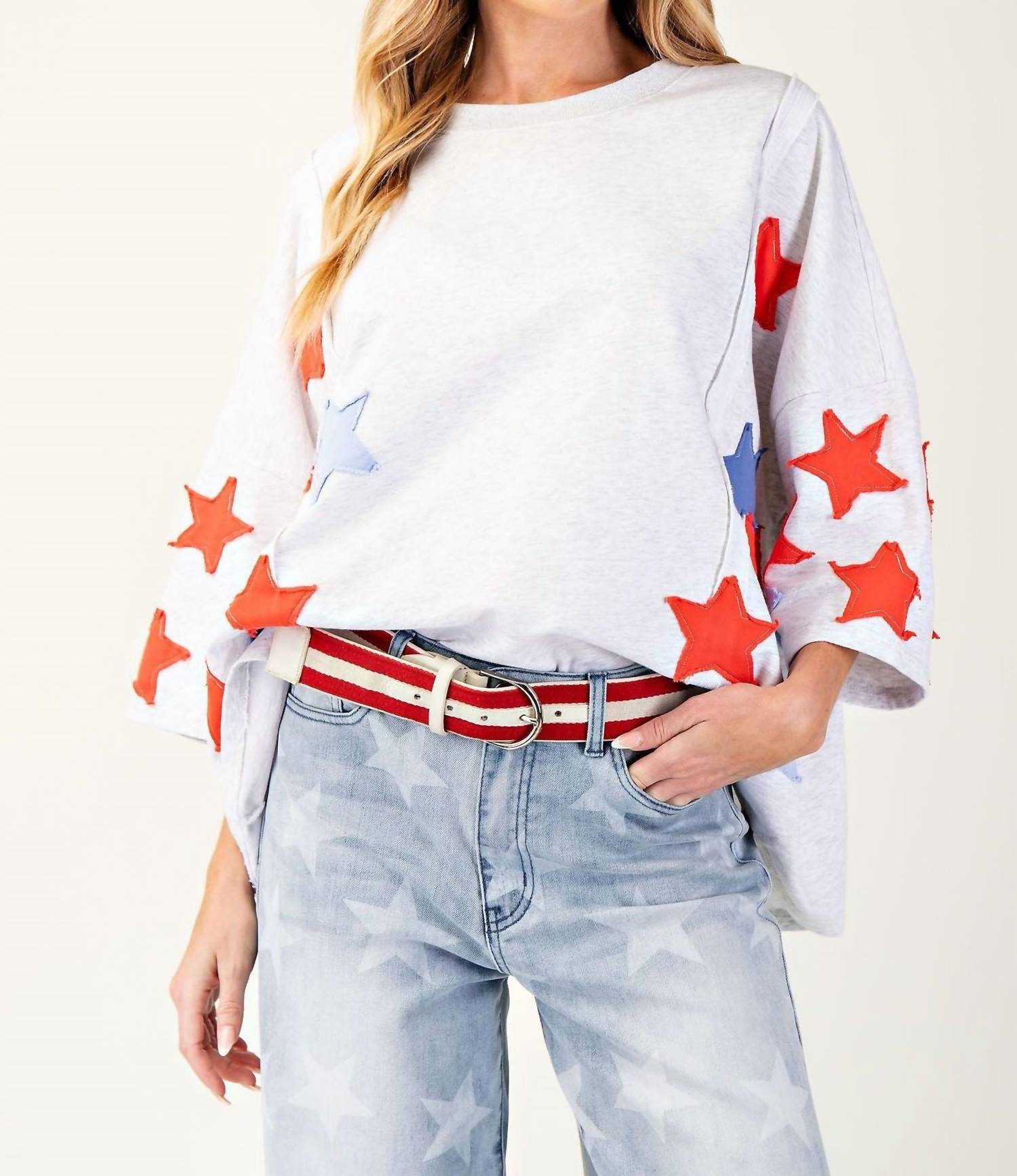 Easel - SOFT WASHED STAR PATCHES TERRY KNIT PULLOVER