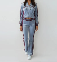 Malibu Road Velour Tracksuit Set in grey burgundy - women's sleepwear - detail view