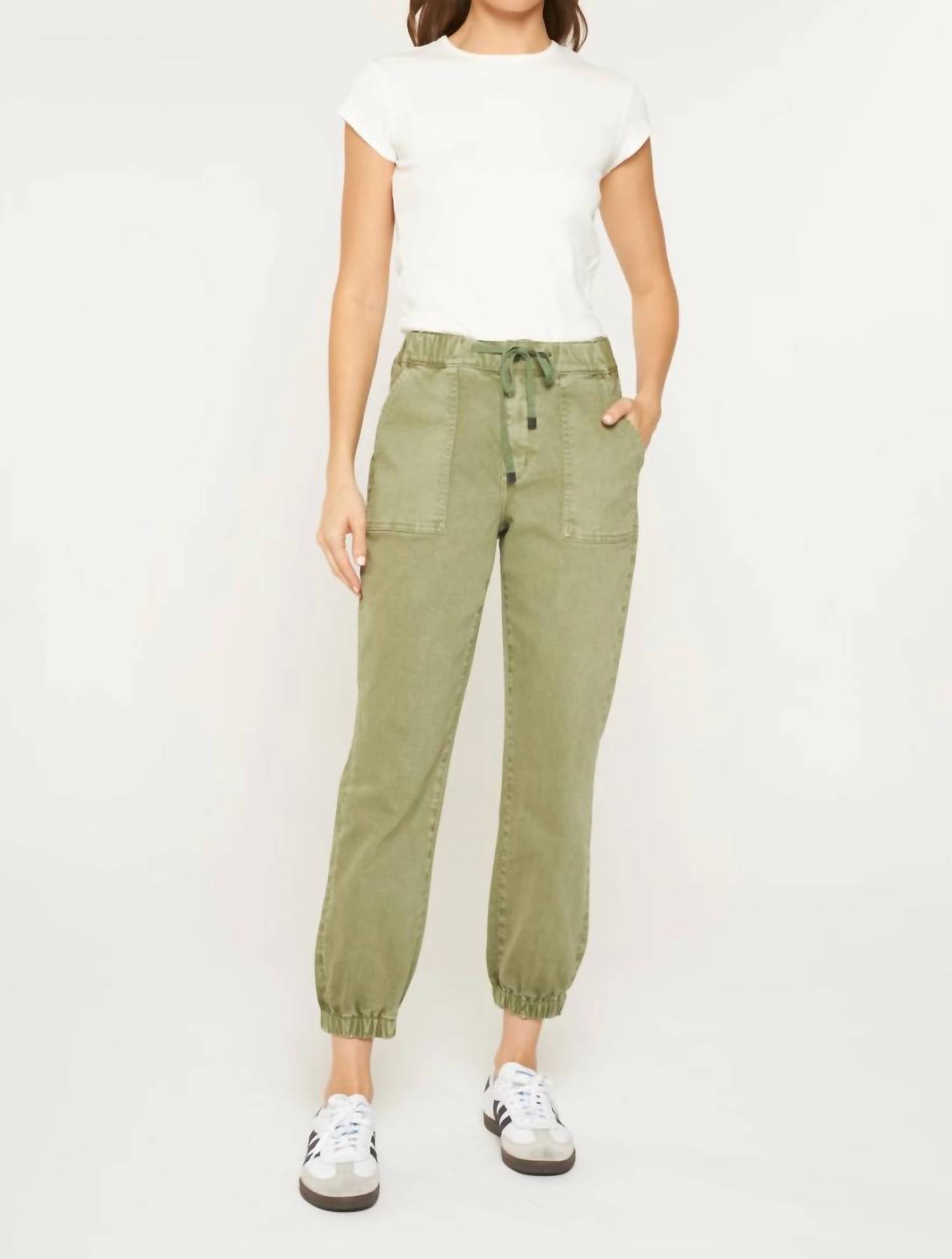 mica denim High Rise Jogger Crop Pants in olive - women's pants
