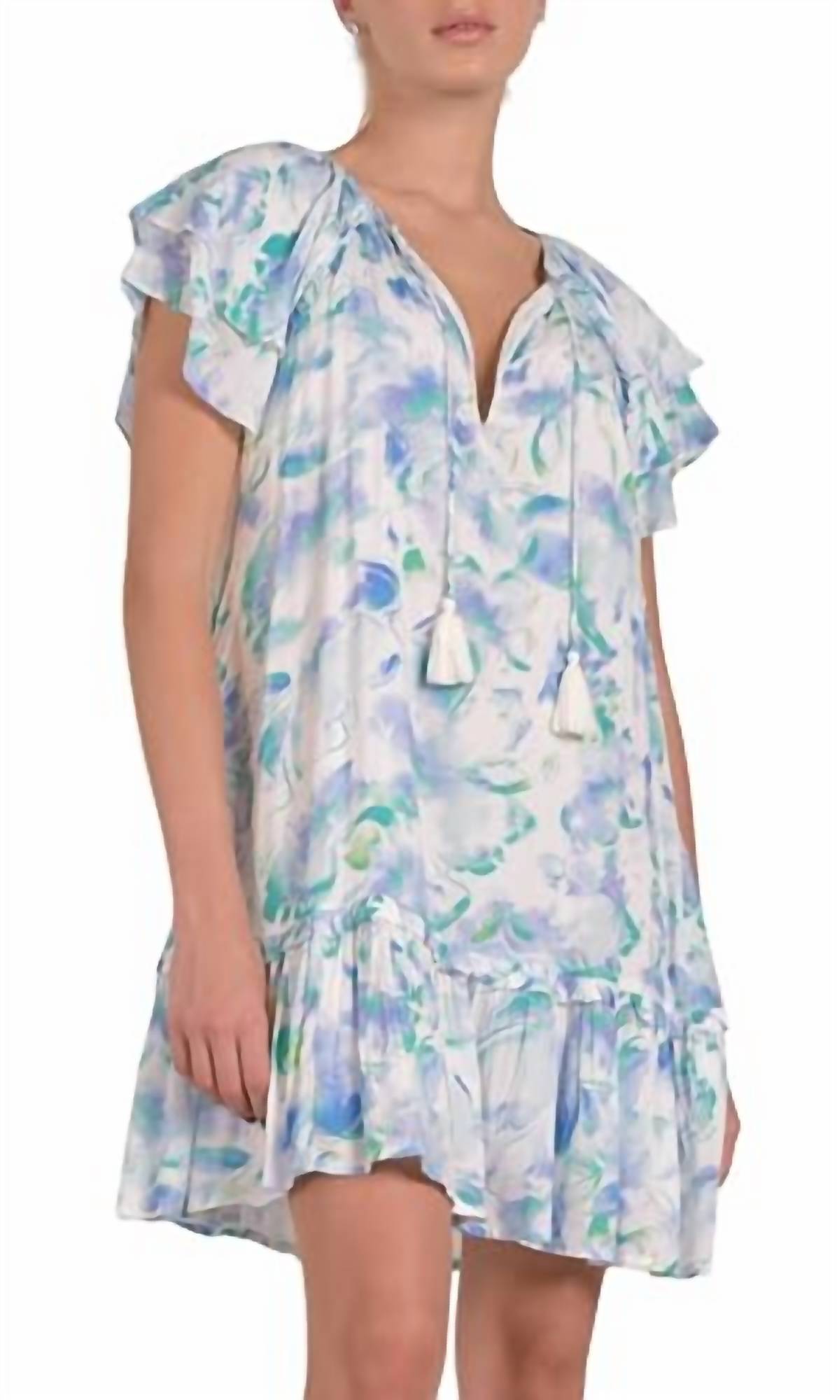 Elan - Ruffled V Neck Mini Dress