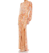MAC DUGGAL Bishop Sleeve Floral Print Dress in apricot - women's dress