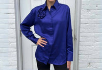 Hinson Wu Halsey Long Sleeve Blouse With Attached Flower in iris - women's blouse - alternate view