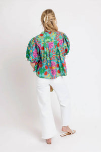 Karlie - Tropical Pleated Sleeve Top