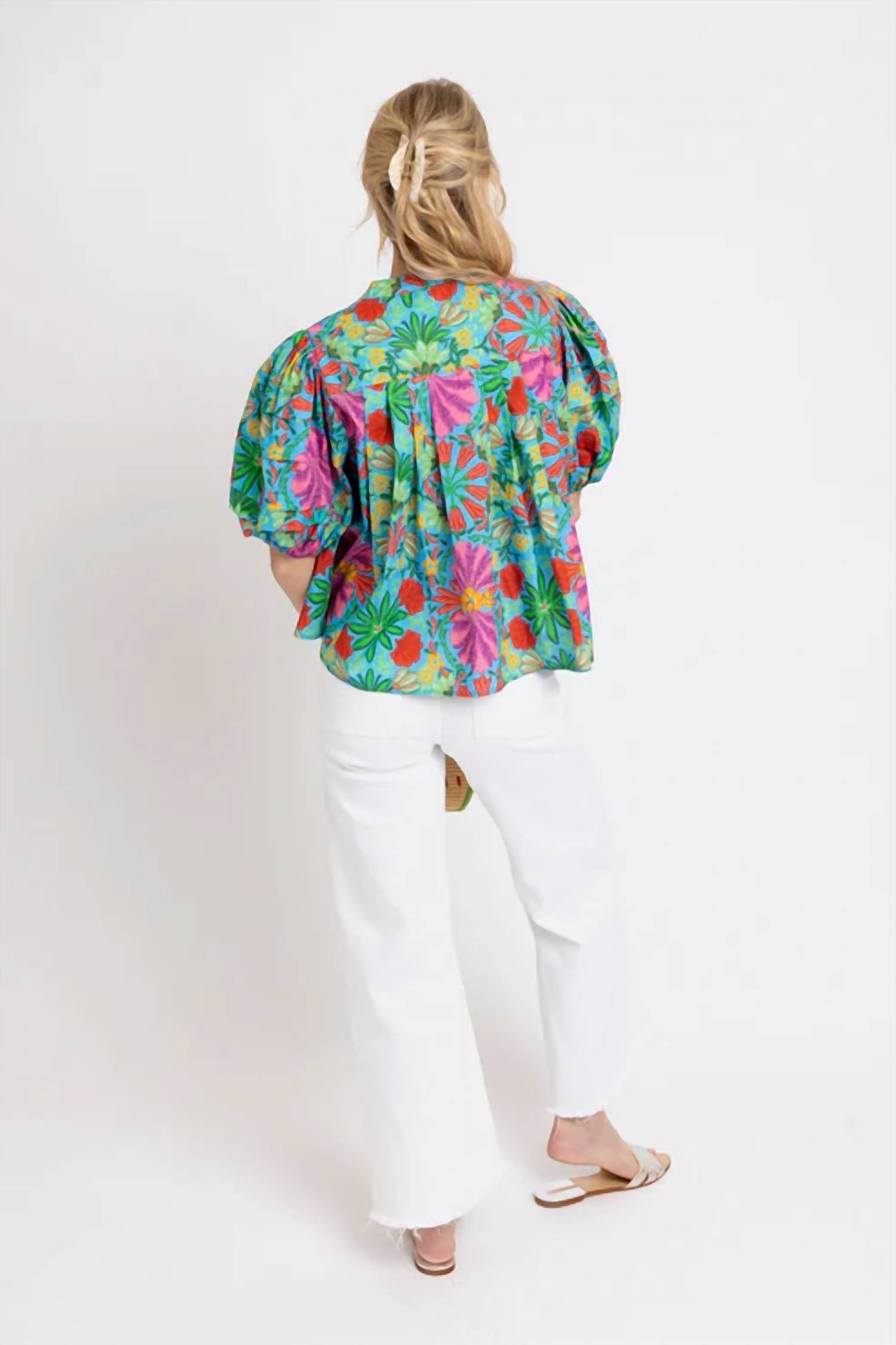 Karlie - Tropical Pleated Sleeve Top
