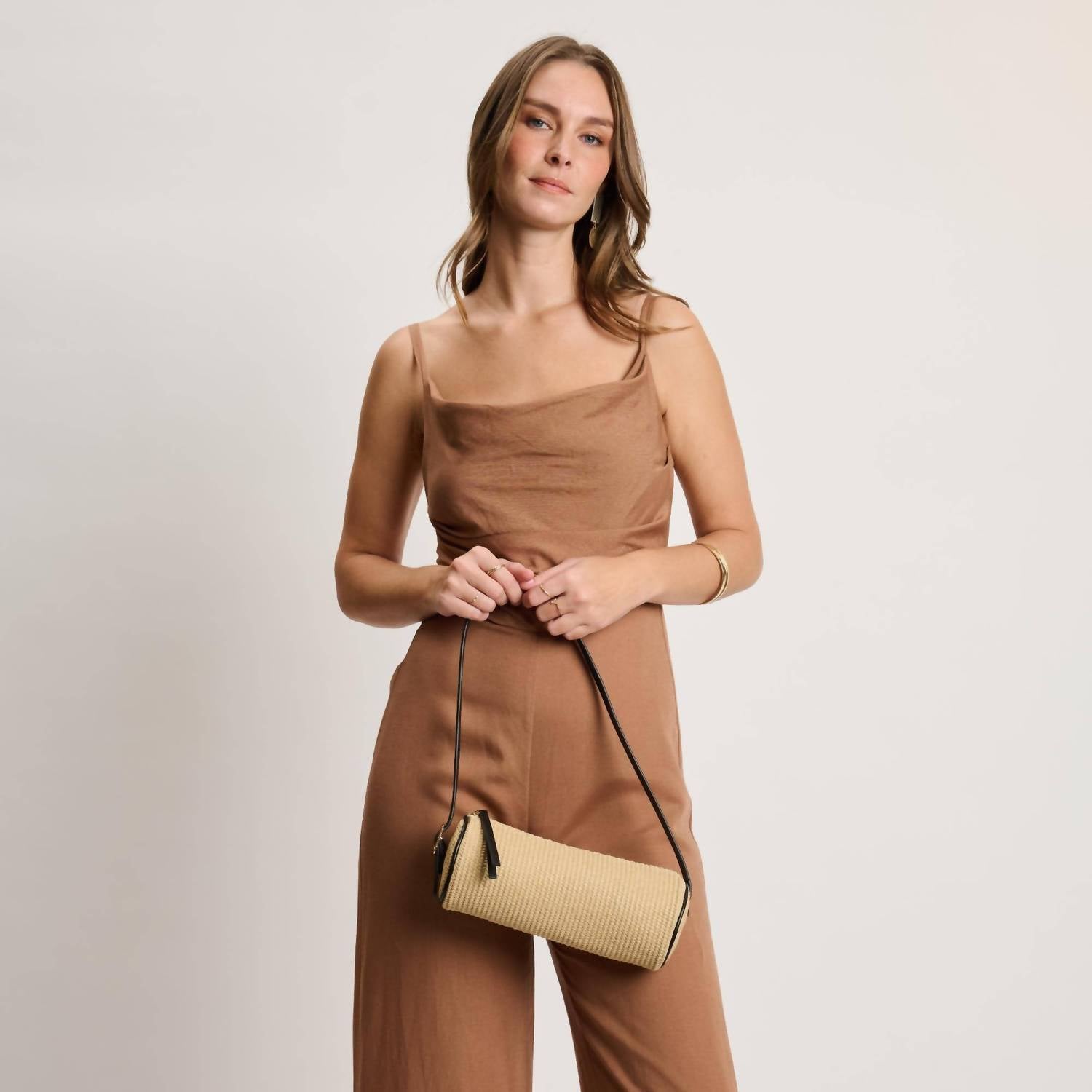 Moda Luxe - Straw Shoulder Barrel Bag