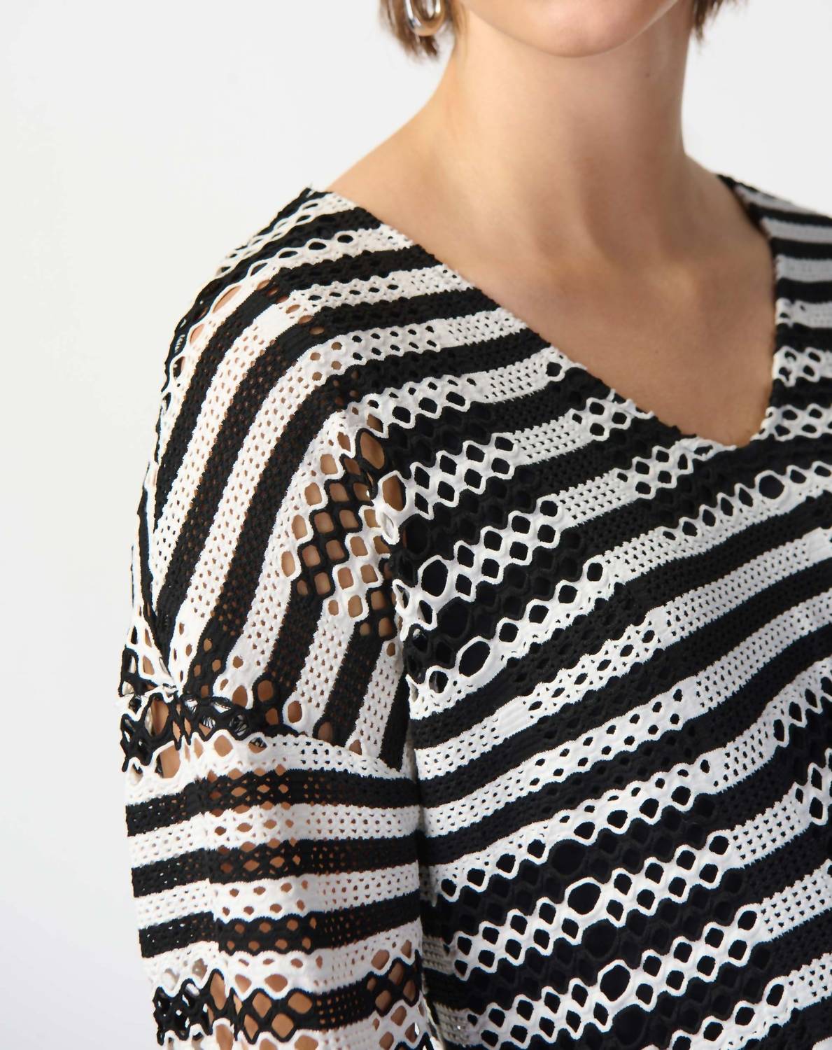 Joseph Ribkoff - Striped Holey Knit High-low Top