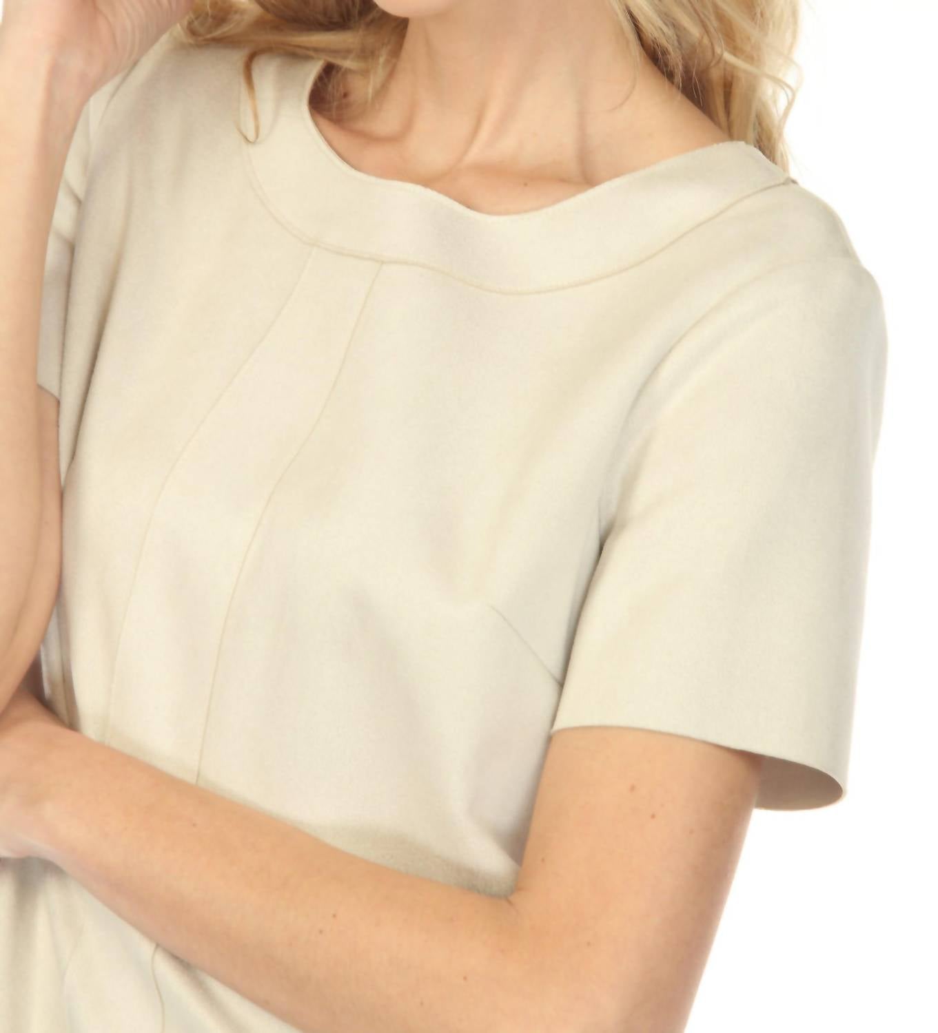Joseph Ribkoff Scuba Suede Shift Mini Dress in moonstone - women's dress - alternate view