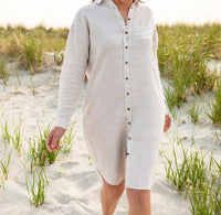 Line In The Sand - Coastal Linen Mini Shirt Dress