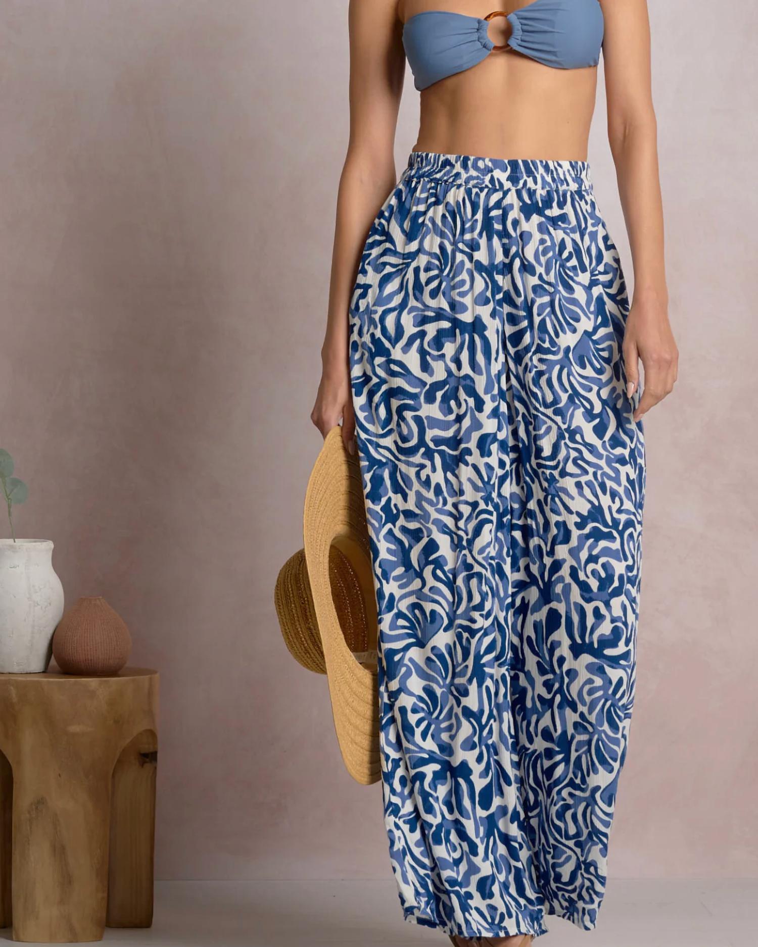 ELAN Wide Leg Flow Pant in blue coralina - women's pants