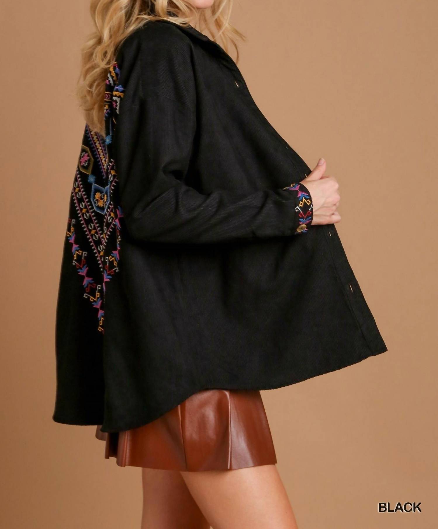 Umgee - Corduroy Long Sleeve With Embroidery Detail Top
