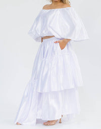 Karen T Design - Off Shoulders Crop Top And Asymmetric Ruffled Skirt Set
