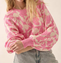 Promesa - Abstract Garden Floral Jacquard Cropped Sweater