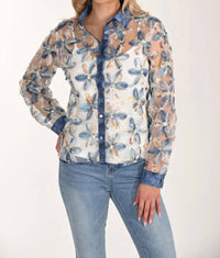 Frank Lyman - Eden Embellished Raised Floral Lace Blouse