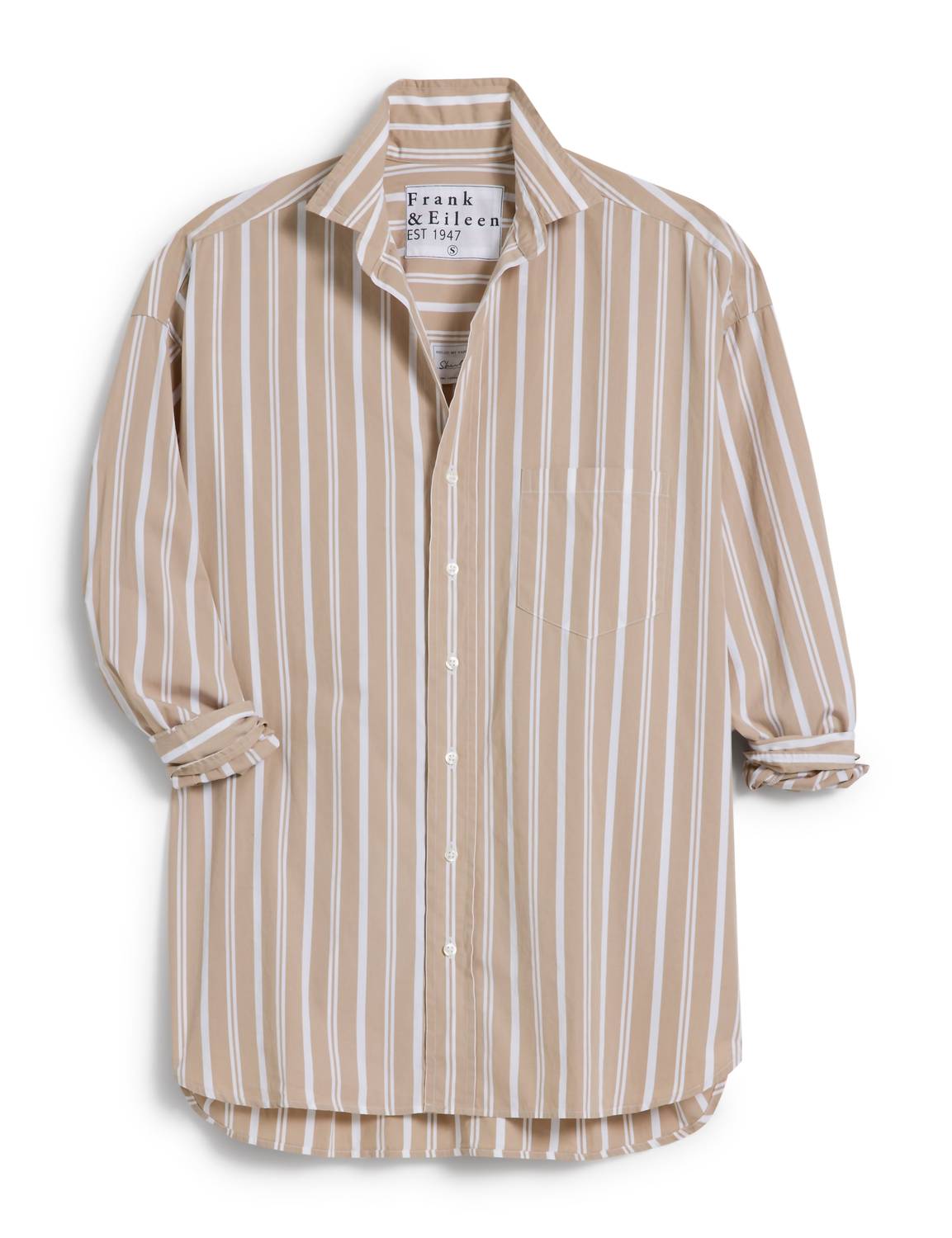 Frank & Eileen Women's Oversized Button Up Shirt in multi sand stripe - women's shirt