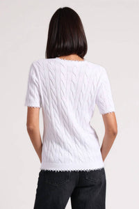 Minnie Rose - Cotton Frayed Cable V-Neck Tee