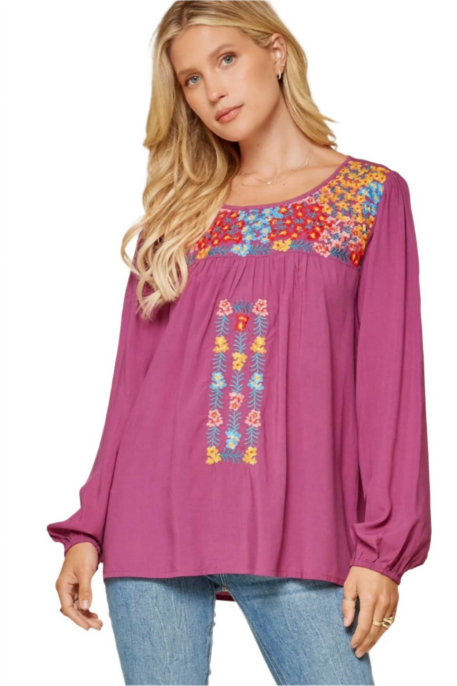 Andree By Unit - Embroidered Balloon Sleeve Blouse