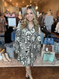 Umgee - Split Neck Printed Piping Detail Dress