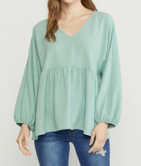 Entro - Textured Long Sleeve Babydoll Top