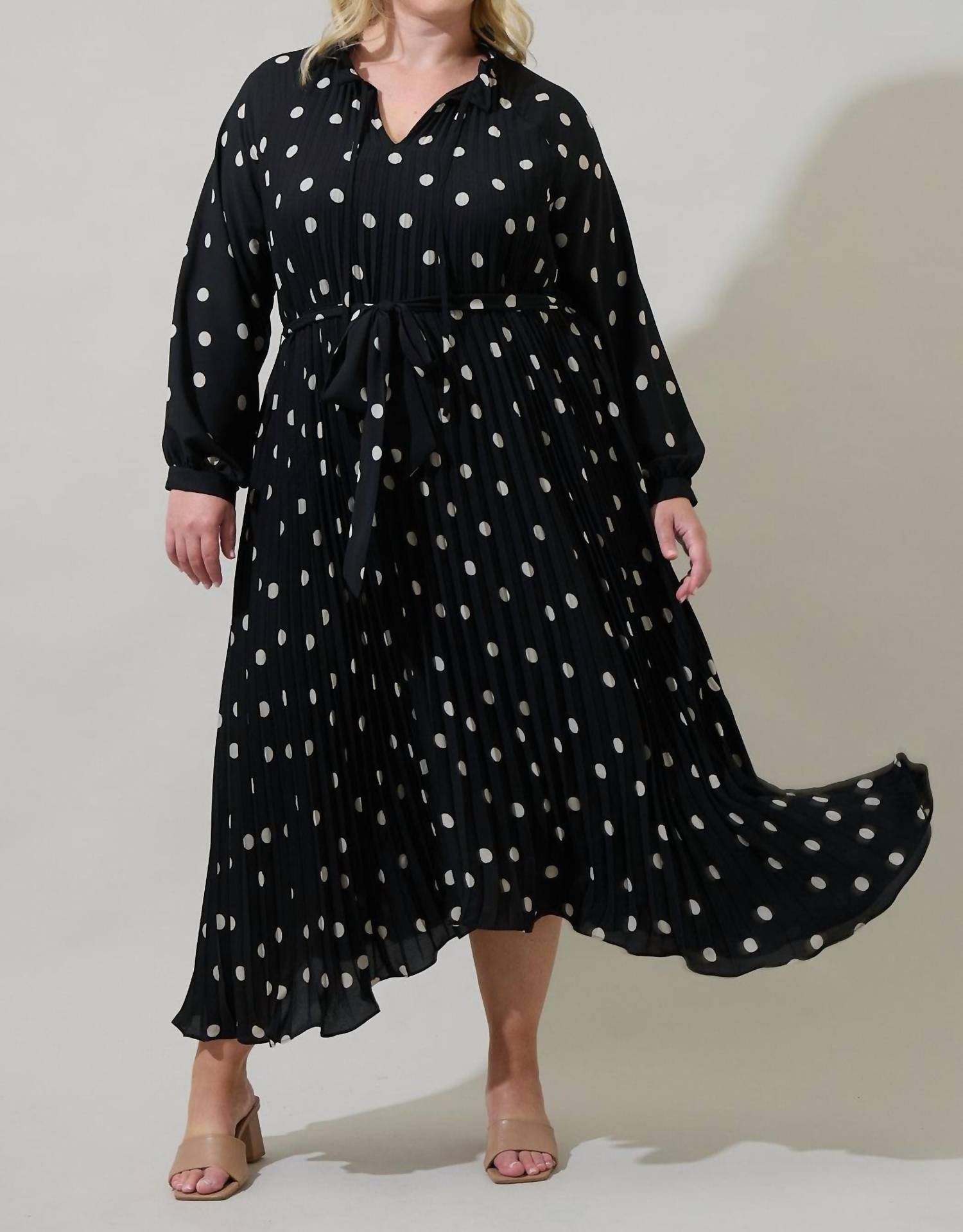 SUGARLIPS Kaline Polka Dot A-line Midi Dress in ivory black - women's dress
