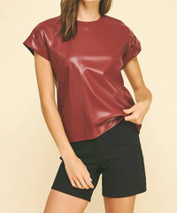 PINCH Marissa Faux Leather Top in burgundy - women's t-shirt