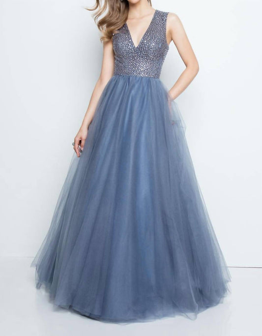 Terani Couture - Sleeveless V-neck Tulle Prom Ball Gown