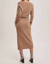 Bluivy - One Shoulder Off Side Slit Midi Knit Sweater Dress
