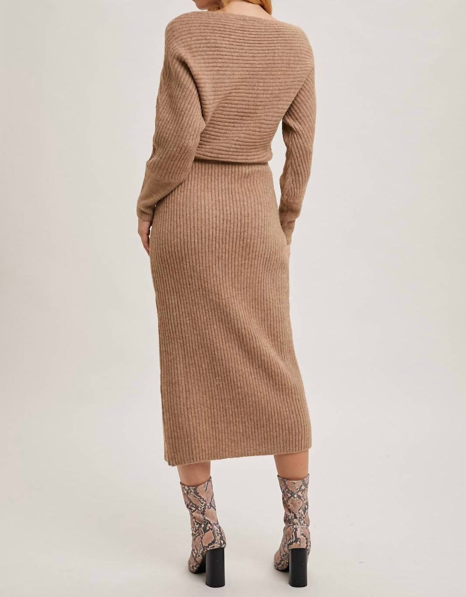 Bluivy - One Shoulder Off Side Slit Midi Knit Sweater Dress