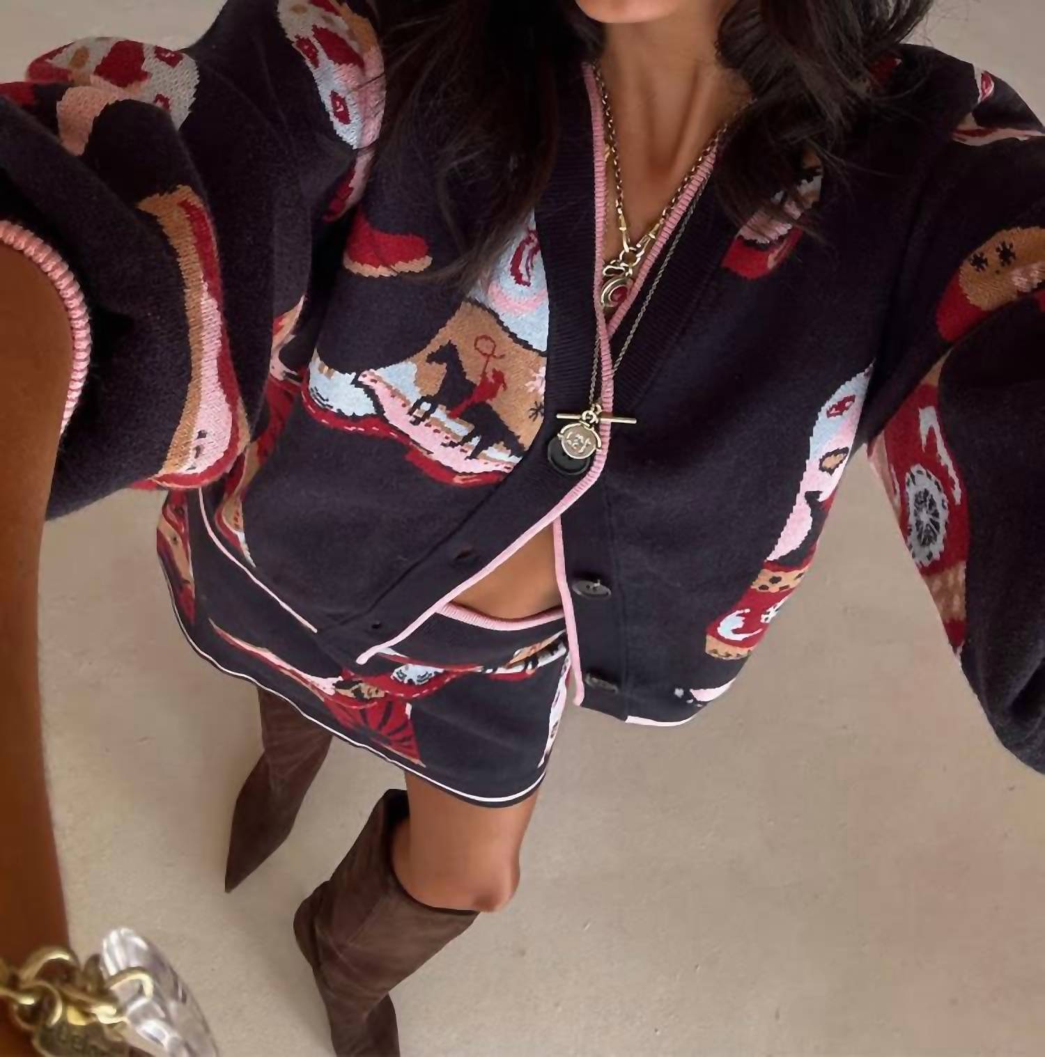 never fully dressed Cowboy Boots Cardigan in navy - women's cardigan - detail view