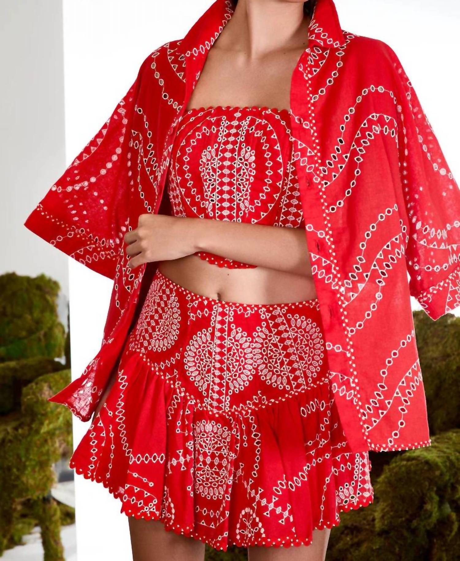 Charo Ruiz - Marli Embroidered Cotton Short Skirt