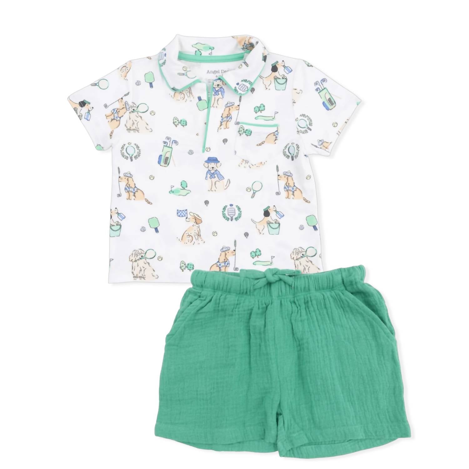Angel Dear - Kids Country Club Dogs Polo With Casual Short Set