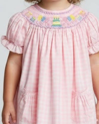 Delaney - Girls' Smocked Birthday Cake & Balloons Bishop Dress