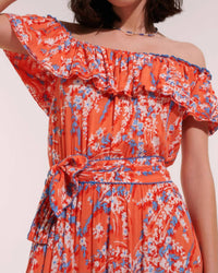 Poupette St Barth - Bella Ruffled Off Shoulder Belted Long Dress
