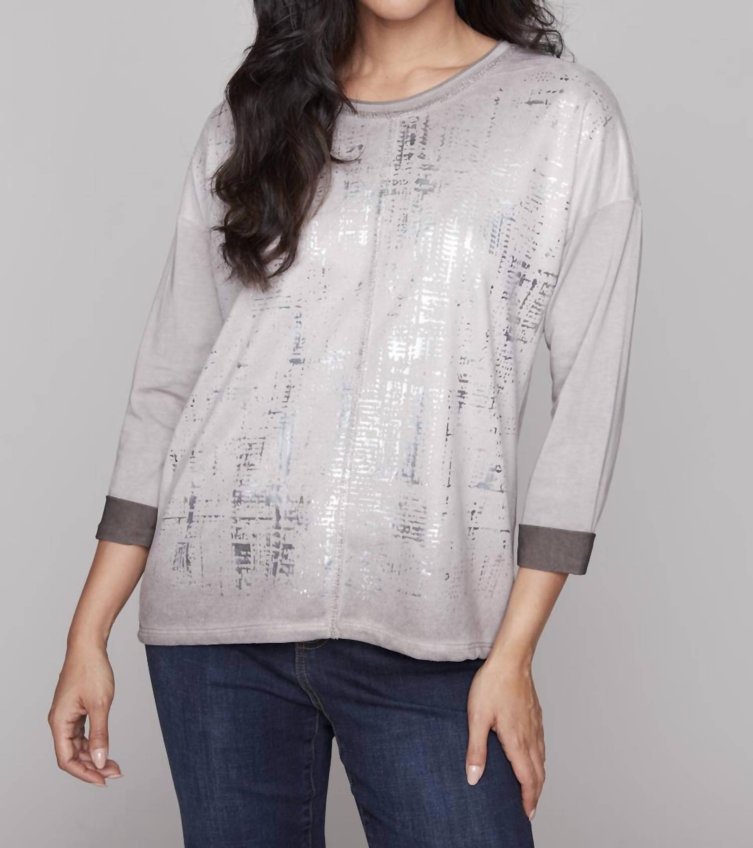 Claire Desjardins - Metallic Stamped Front Long Sleeve Top