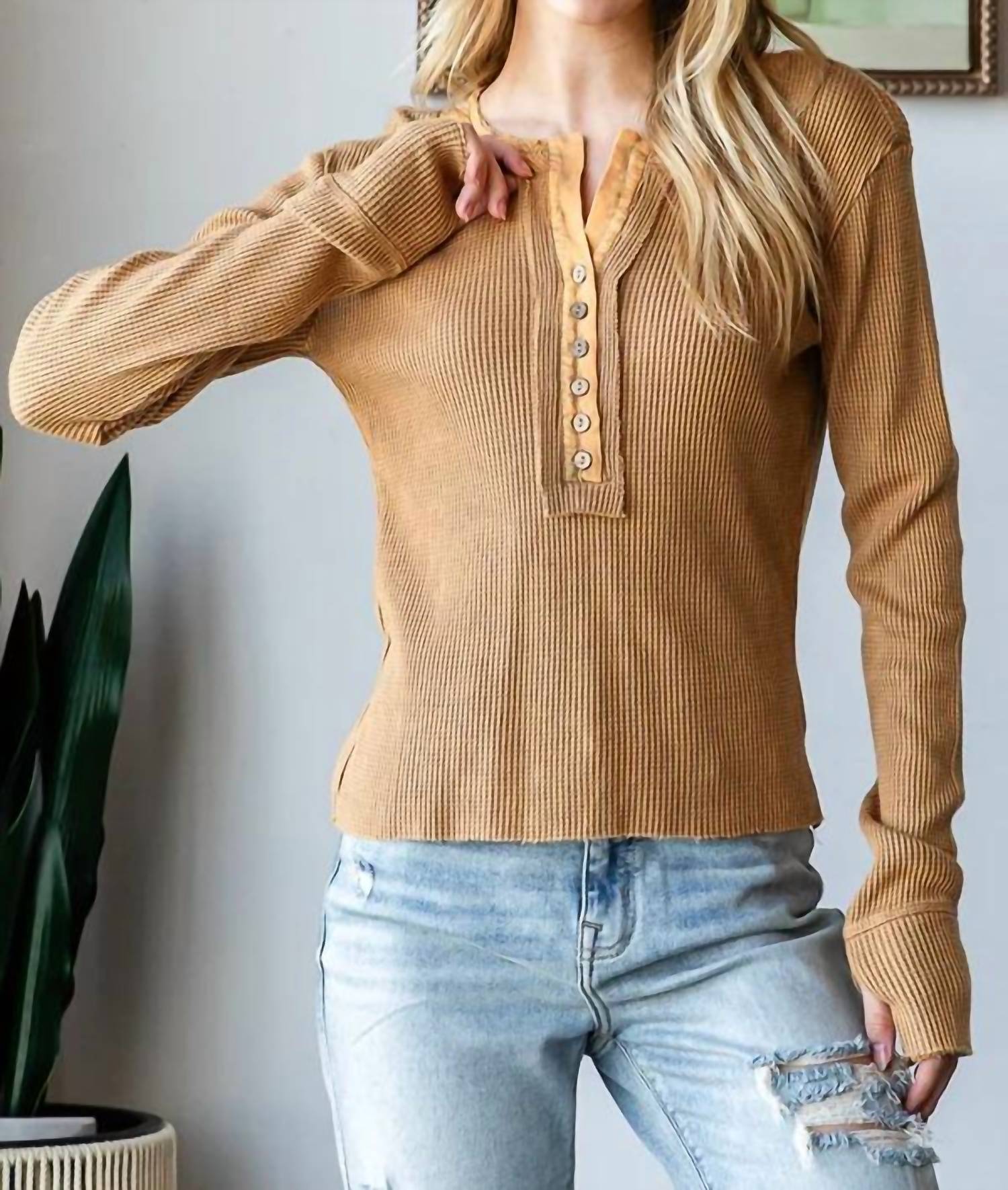 Oli & Hali - Mineral Washed Henley Neck Thermal Top