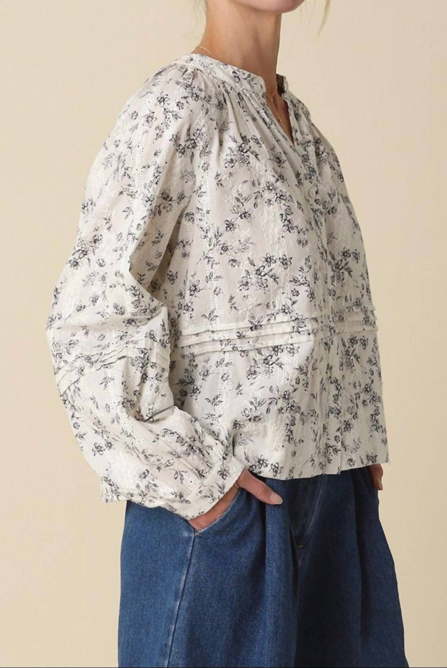 OLIVACEOUS Slyvie Eyelet Blouse in off white black - women's blouse - view 5