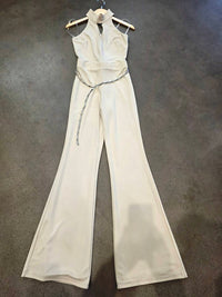 Sheri Bodell Women's Mock Neck Key Hole Jumpsuit in sand - women's pants